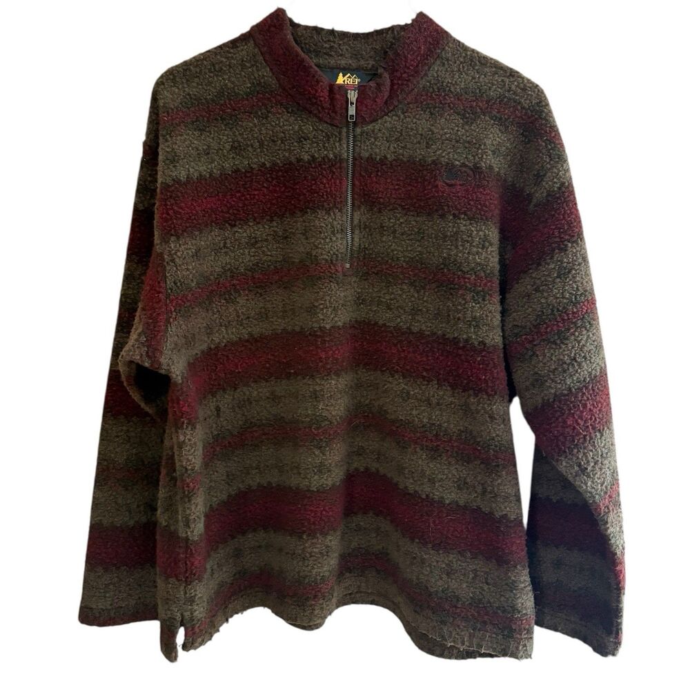 Vintage REI Sweater Mens Lg Multicolor 1/4 Zip Logo Acrylic Fleece Long Sleeve